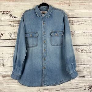 Mens Big Mac Workwear Light Wash Denim Long Sleeve Button Up Shirt Size L TALL